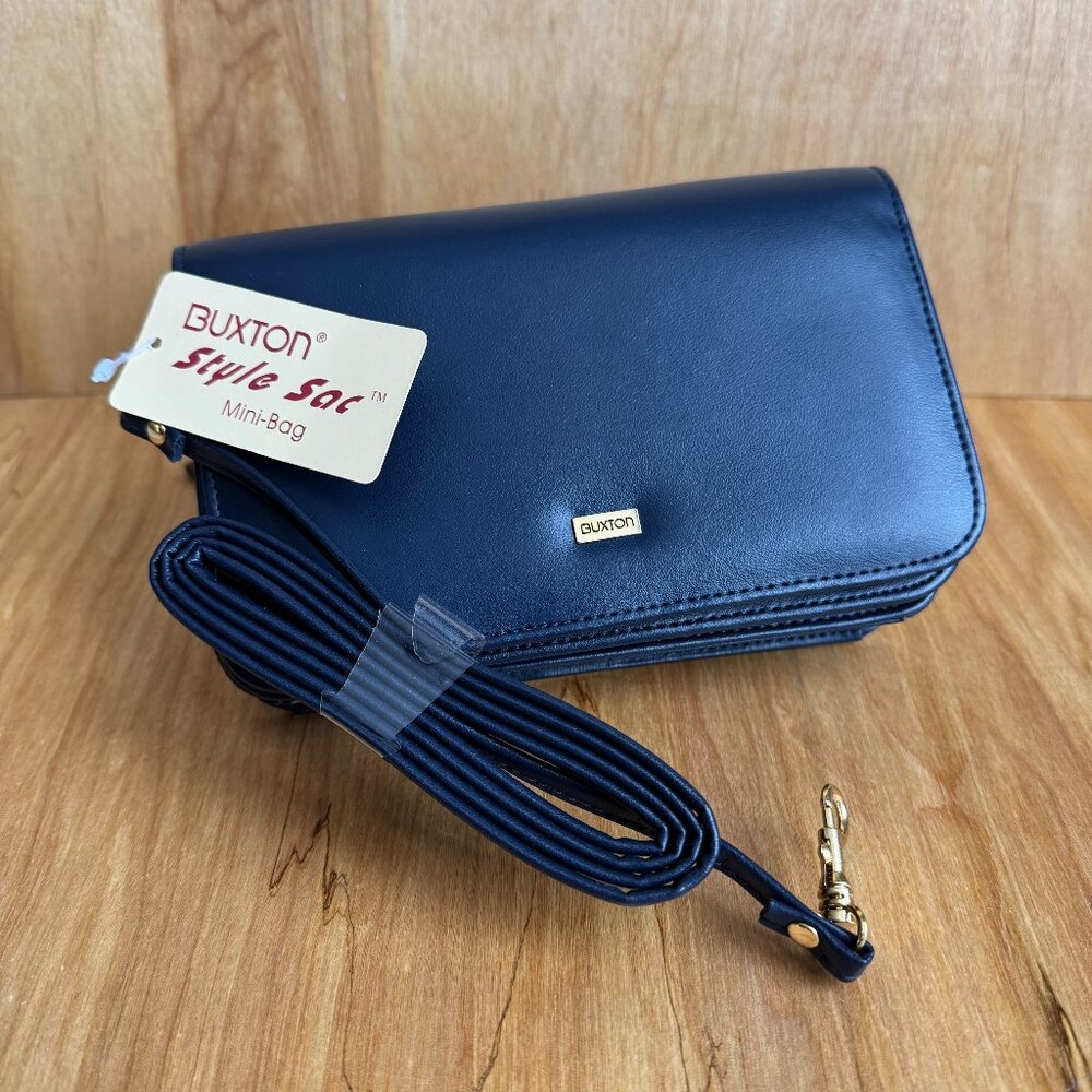 Buxton Mini Bag NWT Crossbody Navy Leather - Picture 3 of 16